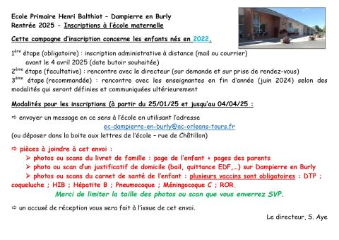 inscriptions à l'école